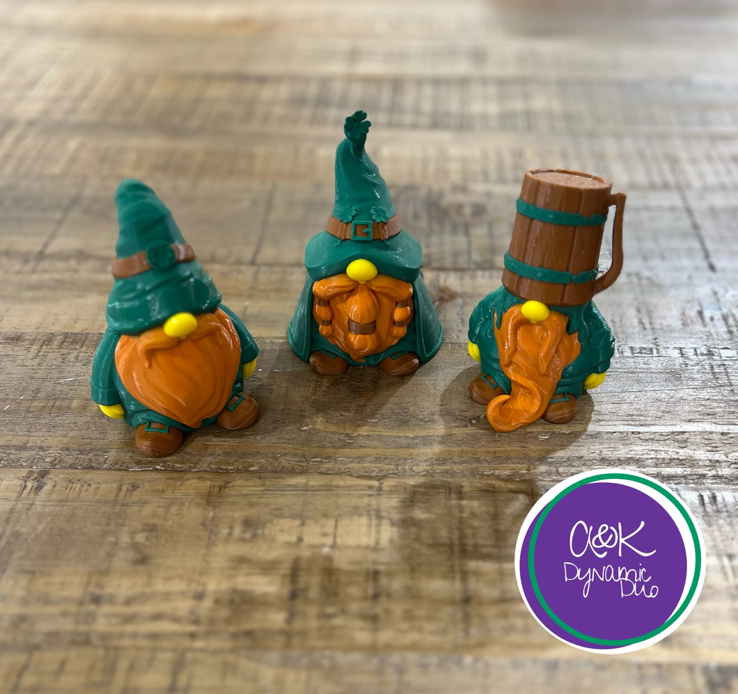 Decorative Gnomes, Saint, Pat, and Trick. Set of 3