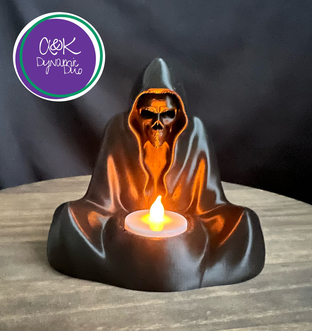 Hooded Skeleton Tea Light Holder